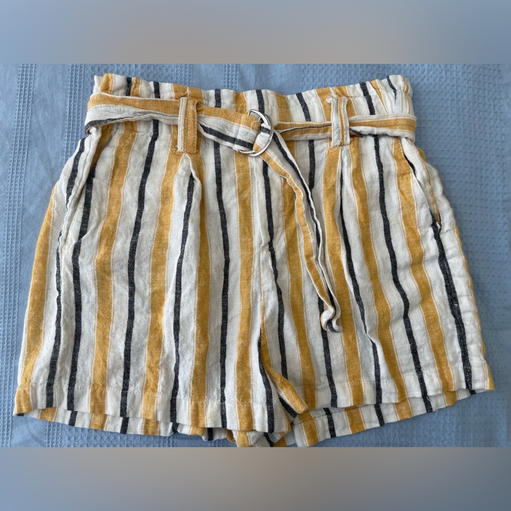 5. Love Tree | Linen striped High Rise Pull On Paper Bag belted shorts Size M